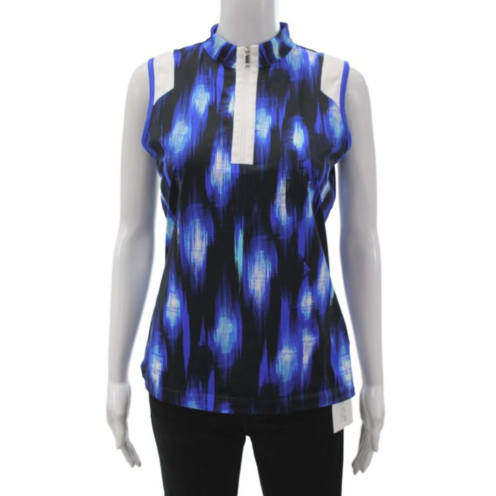 Tail Womens Jersey Polo Sleeveless Collared Black Graphic Zip Athleisure Size S